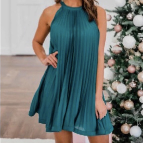 Pink Lily Dresses & Skirts - Teal Pleated Party Dress